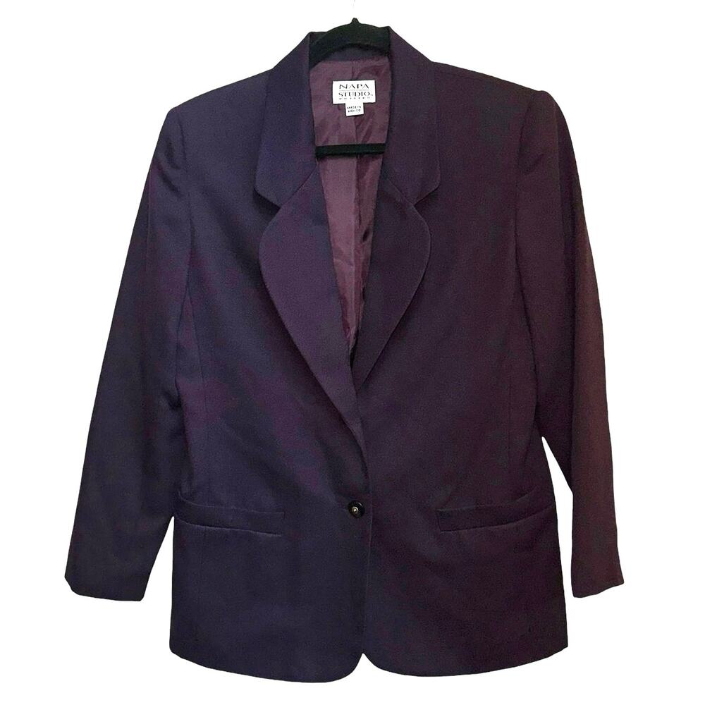 Napa Studio Blazer 10 Petite Purple Wool‎ Blend Career Jacket